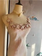 Sweet Pink Mermaid Halter 3D Floral Satin Prom Dress Evening Dress Bridesmaid Dress