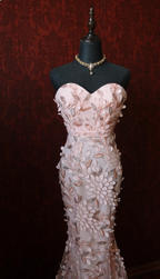 Sweet Pink Mermaid Sweetheart Neckline 3D Petal Tulle Long Prom Dress Evening Dress