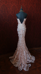 Sweet Pink Mermaid Sweetheart Neckline 3D Petal Tulle Long Prom Dress Evening Dress