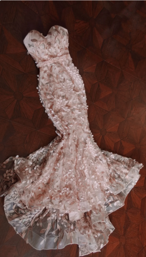 Sweet Pink Mermaid Sweetheart Neckline 3D Petal Tulle Long Prom Dress Evening Dress