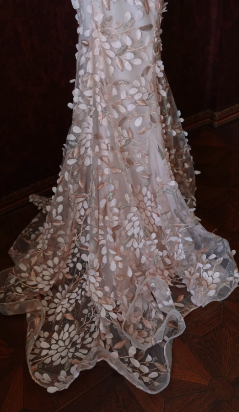 Sweet Pink Mermaid Sweetheart Neckline 3D Petal Tulle Long Prom Dress Evening Dress