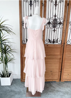 Sweet Pink Multi-Layered Tiered Bow Strap Chiffon Long Prom Dress Evening Dress