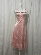 Sweet Pink Spaghetti Strap Embroidered Jacquard Satin Prom Dress Evening Dress