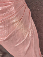 Sweet Pink Spaghetti Strap V-Neck Ruffled Open Back Satin Train Prom Dress Evening Dress Bridesmaid Dress