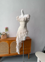 Sweet Pink Square Neck Ruffle Irregular Chiffon Long Prom Dress Evening Dress