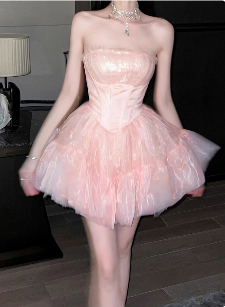 Sweet Pink Tulle Birthday Dress Tulle Puff Homecoming Dress Secondary image