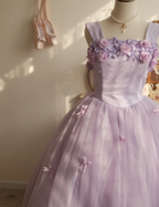 Sweet Princess Light Purple 3D Floral Square Neck Bow Tulle Ball Gown Evening Dress Sweet 16 Dress