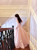 Sweet Princess Pink A-Line Spaghetti Strap Satin Long Prom Dress Evening Dress