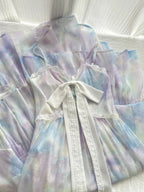 Sweet Purple And Blue Gradient A-Line Suspender Bow Chiffon Long Prom Dress Evening Dress