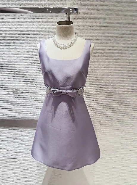Sweet Purple Square Neck Bow Waist 17Th Birthday Homecoming Dress