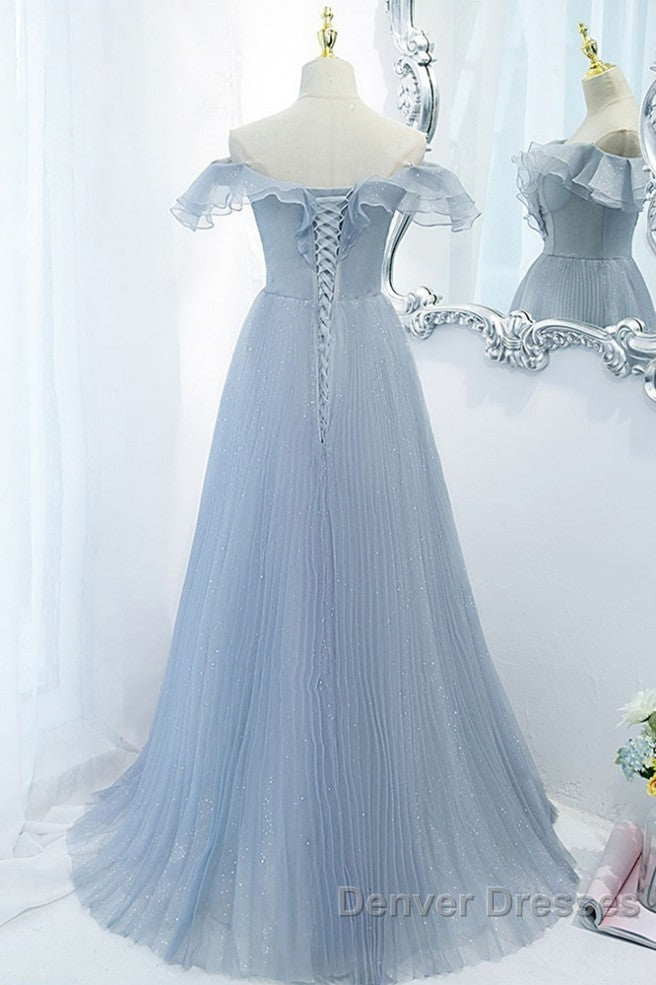 Sweet Sky Blue Sparkling Pleated Short Sleeved Off Shoulder Ball Dress Sky Blue A-Line Princess Backless Tie With Ruffle Edge And Floor Length Evening Dress