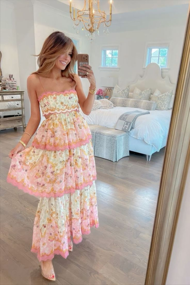 Sweet Straps Tiered A-Line Long Party Dress Main image