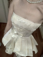 Sweet Tube Top Bow Lace Waist Mini 17Th Birthday Homecoming Dress