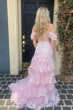 Sweet Tulle Prom Dress Ruffles Pleated Pink Birthday Outfit