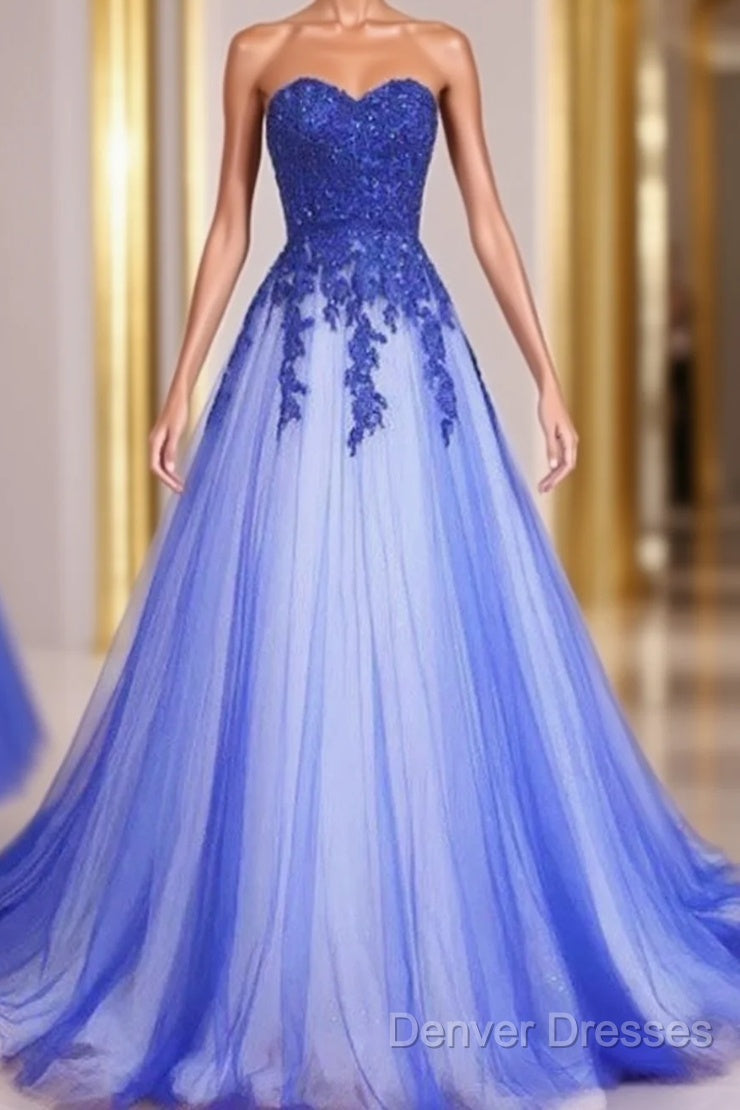 Sweetheart A-Line Lace Tulle Long Prom Dress, Formal Dress Main image