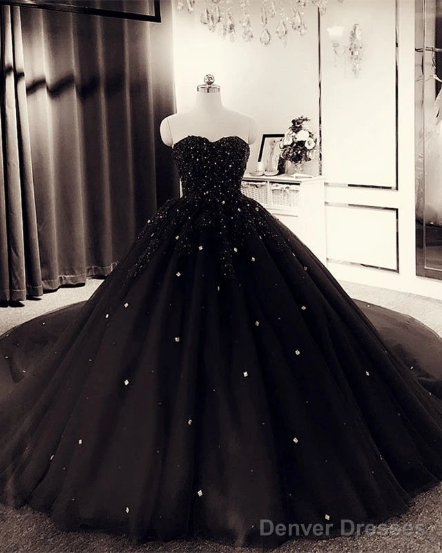 Sweetheart Ball Gown Crystals Black Prom Dresses Beaded Quinceanera Dresses Secondary image