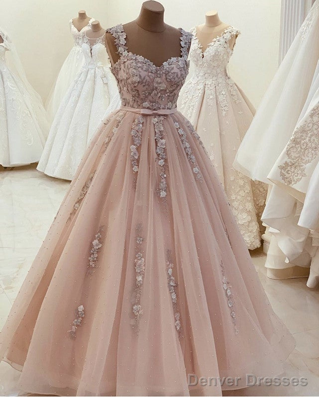 Sweetheart Ball Gown Prom Dresses 3D Lace Flowers Straps Main image