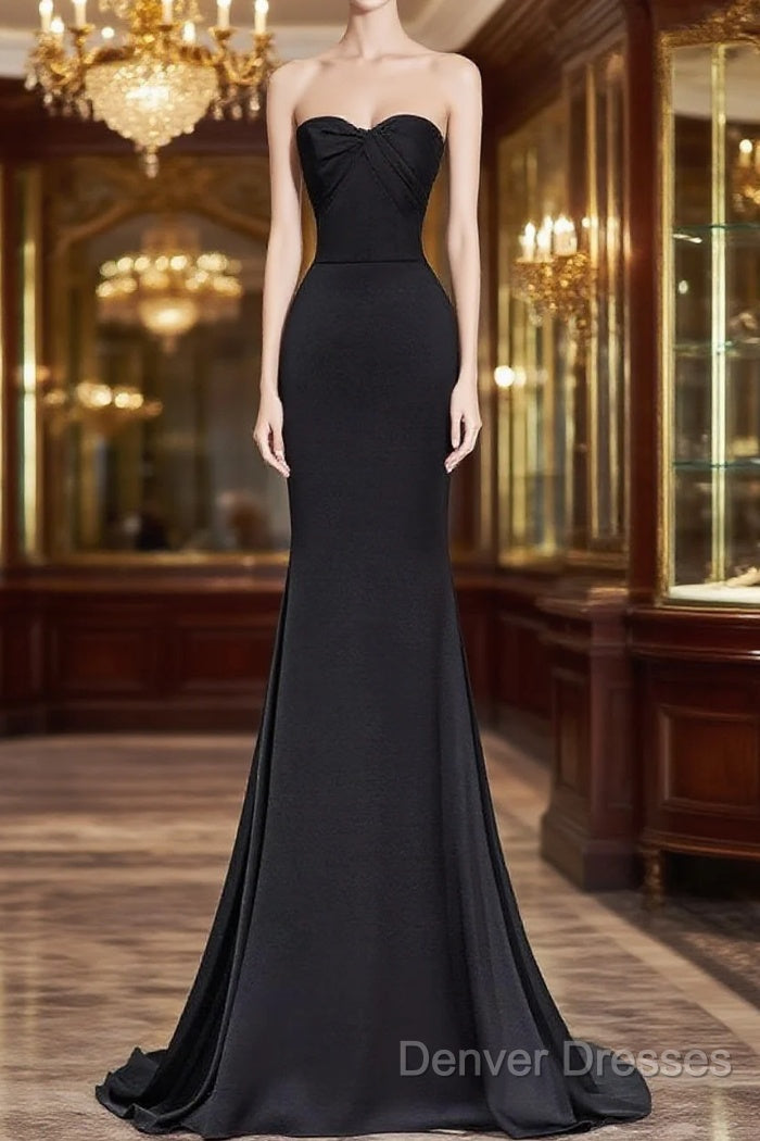 Sweetheart Black Mermaid Evening Dress Strapless Long Prom Dress Main image