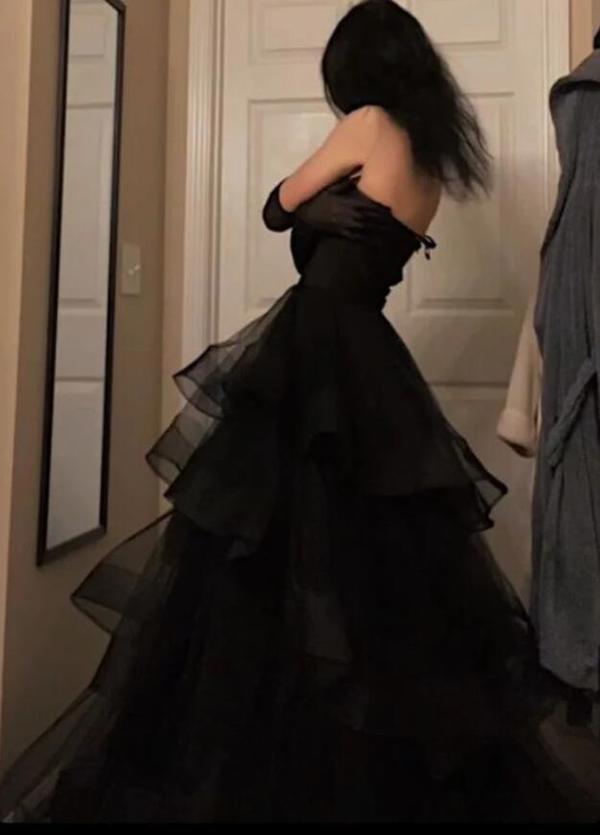 Sweetheart Black Rufflue Long Prom Evening Dress Main image