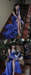 Sweetheart Blue Prom Girls Dress, Pleated Long Prom Dress With Side Slit