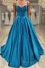 Sweetheart Blue Satin A Line Formal Prom Dress