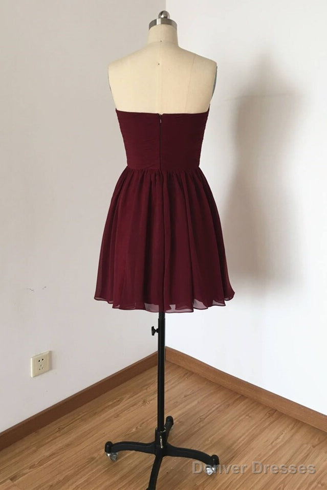 Sweetheart Burgundy A-Line Chiffon Short Bridesmaid Dress Secondary image