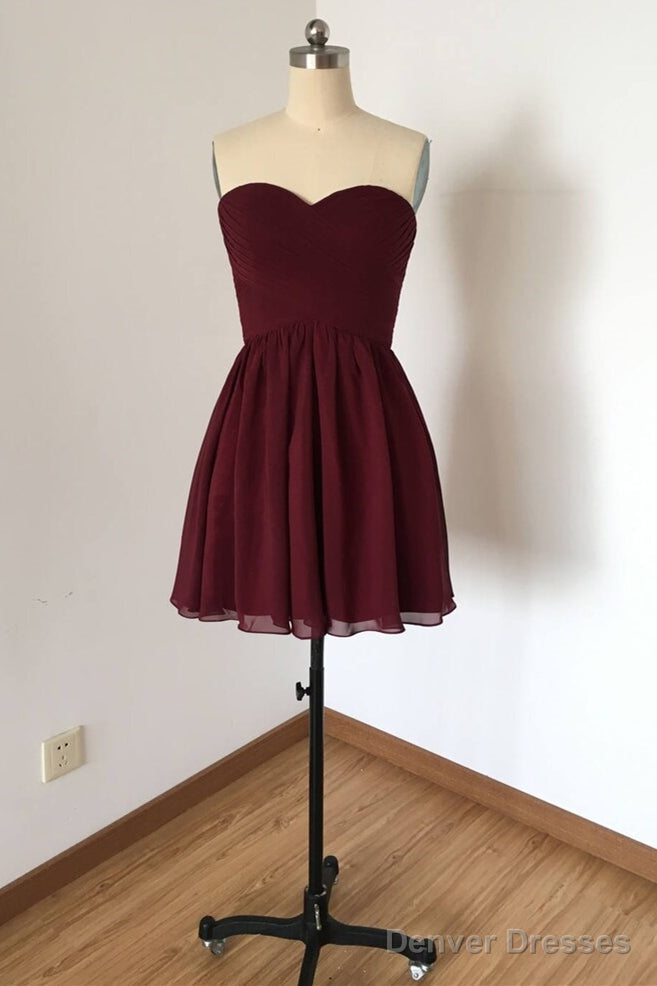 Sweetheart Burgundy A-Line Chiffon Short Bridesmaid Dress Main image