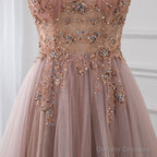 Sweetheart Crystal Prom Dresses Straps Spaghetti Tulle Evening Gown Split Side