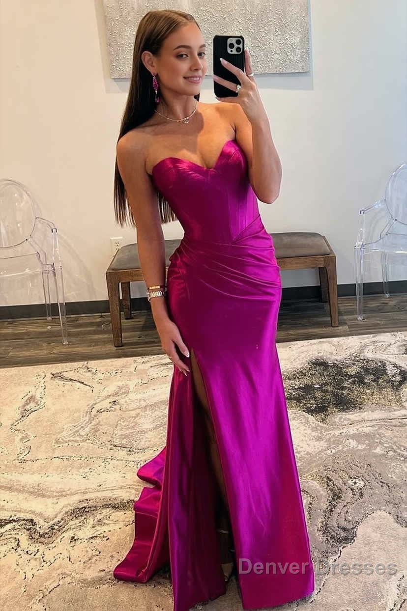 Sweetheart Fuchsia Pleated Mermaid Long Prom Dress Main image