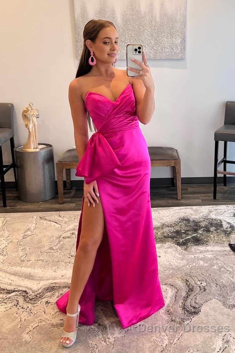 Sweetheart Hot Pink Long Prom Dress with Split Front Main image