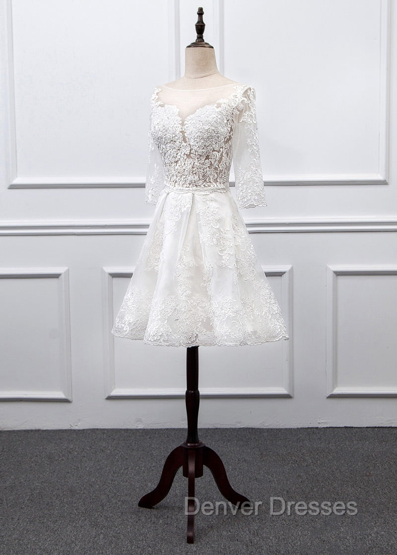 Sweetheart Lace Short Long Sleeves Wedding Dress Secondary image