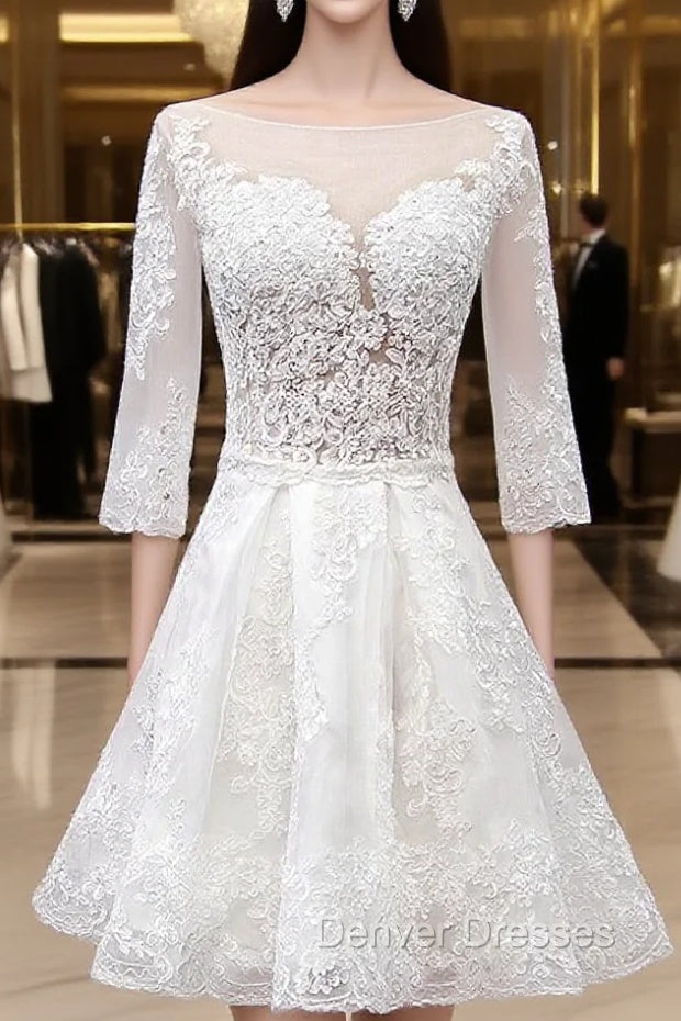 Sweetheart Lace Short Long Sleeves Wedding Dress