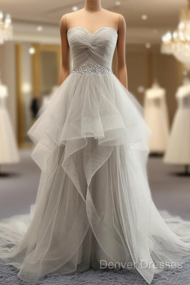 Sweetheart Long Tulle Gray Wedding Dress With Beading Main image