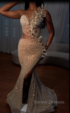 Sweetheart Mermaid Sequins Prom Dress Long With Slit