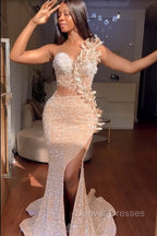 Sweetheart Mermaid Sequins Prom Dress Long With Slit