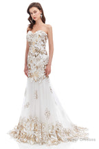 Sweetheart Mermaid Tulle Sequin Long Prom Dresses