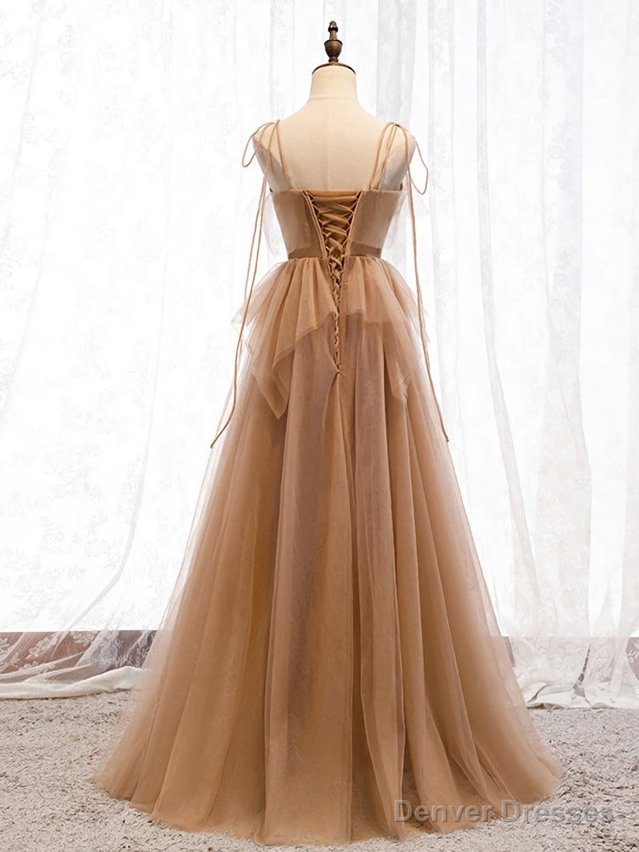 Sweetheart Neck Floor Length Champagne Lace Prom Dresses, Champagne Lace Formal Dresses Secondary image