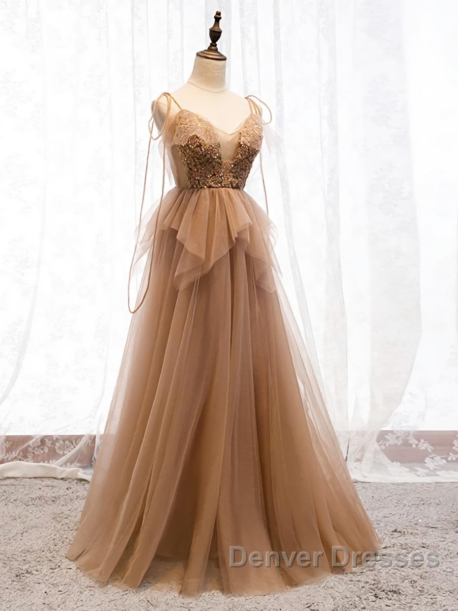 Sweetheart Neck Floor Length Champagne Lace Prom Dress, Long Champagne Lace Formal Evening Dress