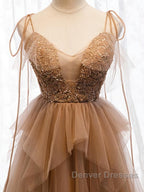 Sweetheart Neck Floor Length Champagne Lace Prom Dress, Long Champagne Lace Formal Evening Dress