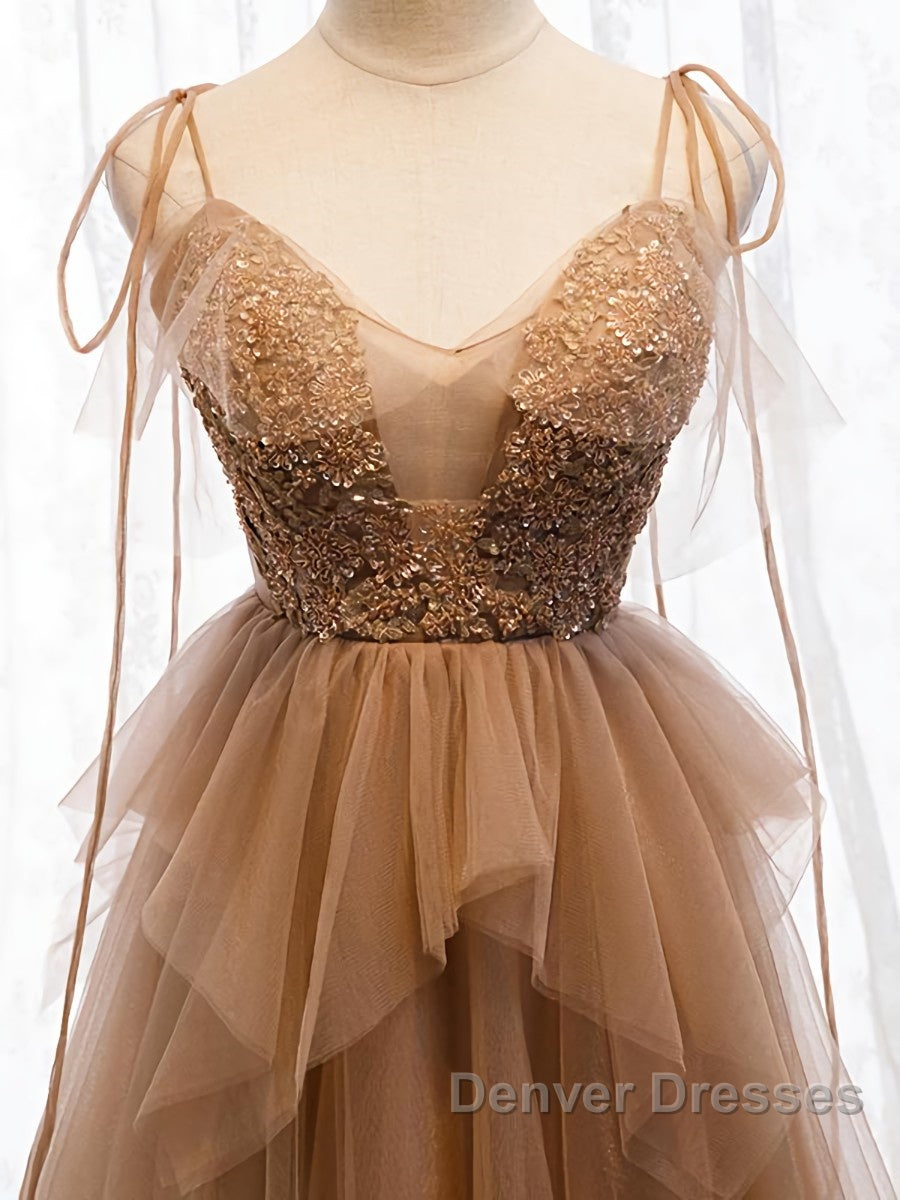 Sweetheart Neck Floor Length Champagne Lace Prom Dress, Long Champagne Lace Formal Evening Dress