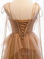 Sweetheart Neck Floor Length Champagne Lace Prom Dress, Long Champagne Lace Formal Evening Dress