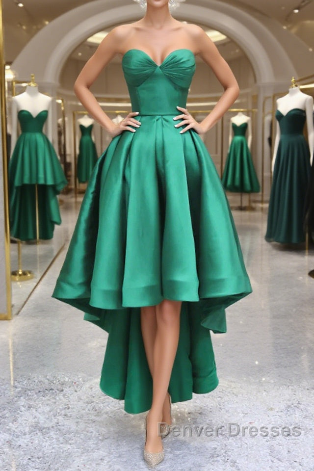 Sweetheart Neck Green High Low Prom Dress, Green High Low Graduation Homecoming Dress Main image