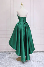 Sweetheart Neck Green High Low Prom Dress, Green High Low Graduation Homecoming Dress