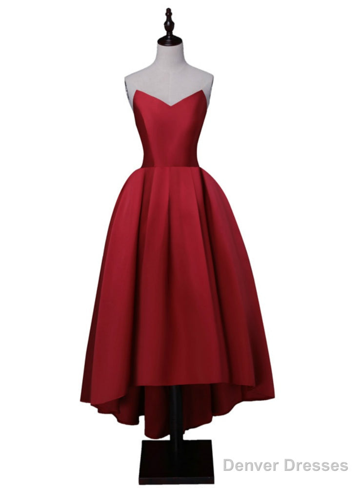 Sweetheart Neck High-Low Satin Lace-Up Back Prom Dress