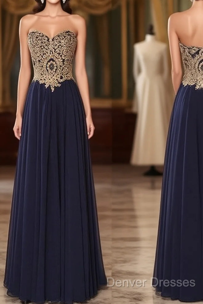 Sweetheart Neck Lace Dark Blue Long Prom Dress, Evening Dress Main image