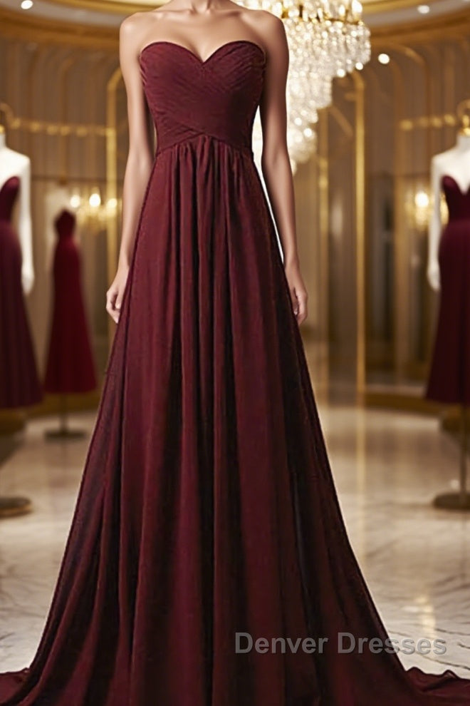 Sweetheart Neck Maroon Long Prom Dress, Burgundy Long Formal Bridesmaid Dress Main image