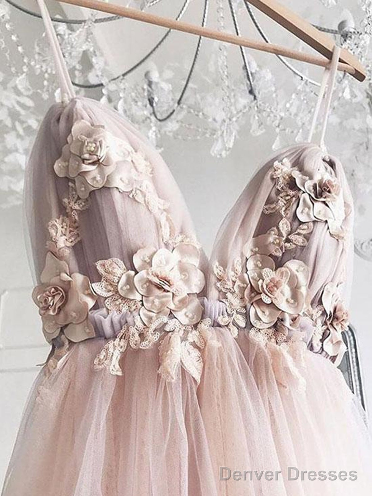 Sweetheart Neck Pink Floral Tulle Prom Dresses, Pink Floral Wedding Formal Graduation Dresses Main image
