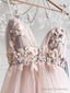 Sweetheart Neck Pink Floral Tulle Prom Dresses, Pink Floral Wedding Formal Graduation Dresses
