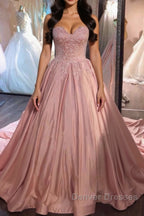 Sweetheart Neck Pink Lace Prom Dress, Pink Lace Long Formal Evening Dress