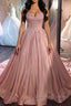 Sweetheart Neck Pink Lace Prom Dress, Pink Lace Long Formal Evening Dress